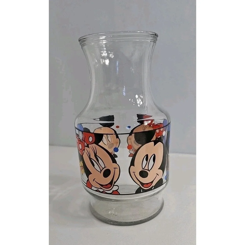 Vintage Mickey Minnie Mouse Donald Disney Anchor‎ Hocking Glass Juice Carafe Jar